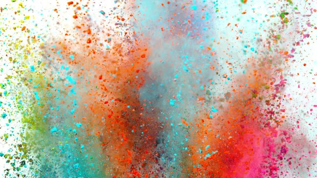 Colorful powder exploding on white background in super slow motion, shot with Phantom Flex 4K