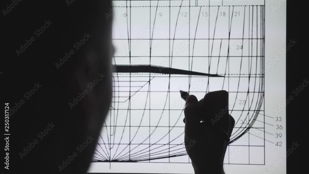 Wall mural designer architect using creative pen display tablet while working at night. drawings on the interac