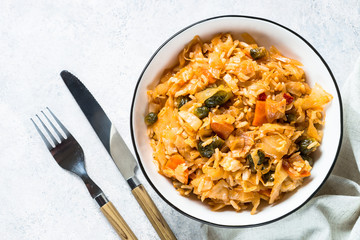 Cabbage stew with rice and vegetables. 