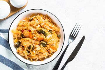 Cabbage stew with rice and vegetables. 