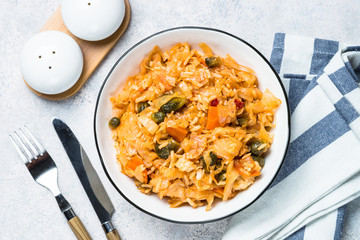 Cabbage stew with rice and vegetables. 