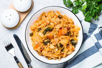 Cabbage stew with rice and vegetables. 