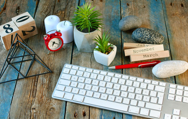 Creative mess on a workplace of freelancer or blogger.