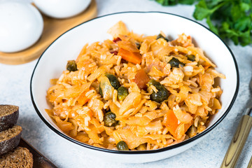 Cabbage stew with rice and vegetables. 