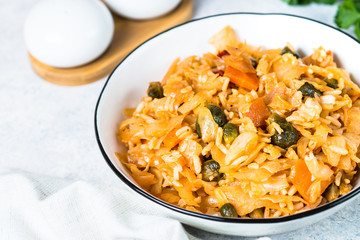 Cabbage stew with rice and vegetables. 