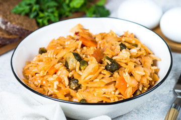 Cabbage stew with rice and vegetables. 