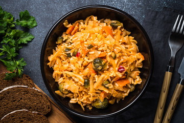 Cabbage stew with rice and vegetables. 