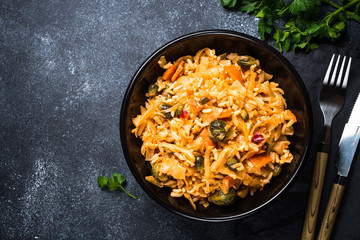 Cabbage stew with rice and vegetables. 