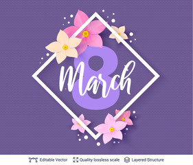 8 of March Women's Day card or banner template.