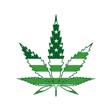 Marijuana Leaf Green American Flag Icon Illustration