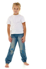 Fototapeta premium Little girl with a white t-shirt for advertising.