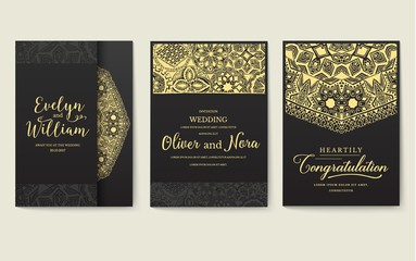 Naklejka premium Set of flyer pages ornament illustration concept. Vintage art traditional, Islam, arabic, indian, ottoman motifs, elements. Vector decorative retro greeting card or invitation design.