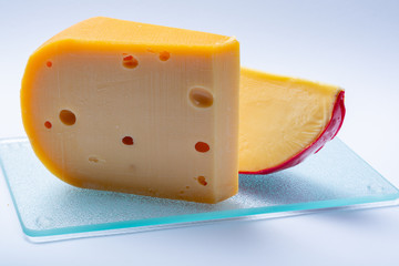 Assortment of traditional Dutch hard old cheeses made from cow milk