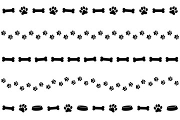 犬の足跡・骨・エサ入れの装飾用ライン (Paw Prints, Dog Bone, Pet Bowl, Decorative line. Vector Illustration) © ochikosan
