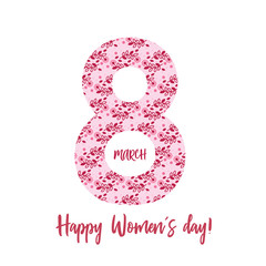 Greeting card for 8 march, International Women's Day banner with flowers. Vector for greeting card, spring floral vintage postcard with pattern