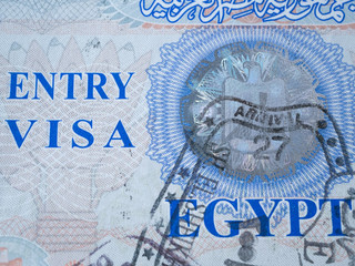 macro image of Egyptian visa at International passport