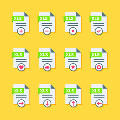 Set of XLS file type flat icons  for smartphones, tablets, devices, user interface, applications. Clean and modern style design