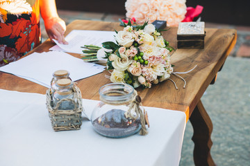 Naklejka na ściany i meble altar table bouquet