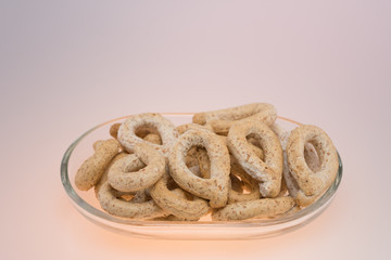 Pretzels crackers  with with olives and wine 
