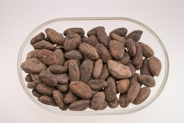 Cocoa beans in a glass  bowl