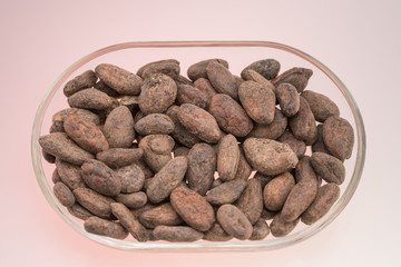 Cocoa beans in a glass  bowl