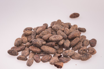 Cocoa beans on white background, isolated