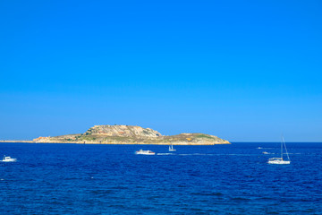 Bay of Marseille, island, boats, yachts and blue water and sea