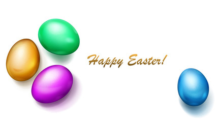 Realistic colored Easter eggs with shadows on white background