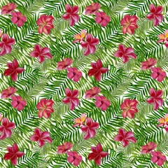 Foto op Aluminium Beautiful floral tropical seamless pattern for wallpaper or fabric. Design for wallpapers, textiles, fabrics, wrapping paper. Pattern with flowers and leaves. Handmade watercolour painting. © Nadezhda St.