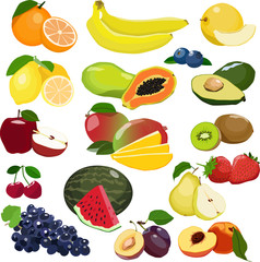 set of fruits isolated on white background.