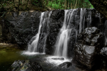 Waterfall in the green forest. Suoi Tranh, Phu Quoc island in Vietnam. Beautiful nature landscape background