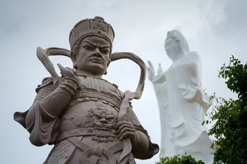 Vietnam travel. Ho Quoc Pagoda at Phu Quoc Island. Big white Buddha statue