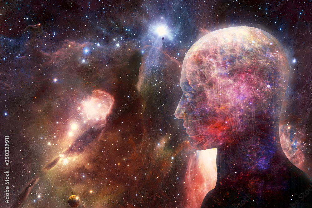 Wall mural artistic modern abstract human artificial intelligent interface in multicolored smooth nebula galaxy