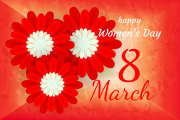 Postcard on March 8, Women's Day. Red floral bouquet. Happy Mother's Day.
