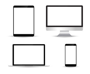 Realistic set of monitor, laptop, tablet, smartphone - Stock Vector illustration icon