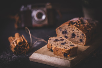 Vegan cake with blueberries and cinnamon