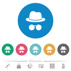 Incognito with glasses flat round icons