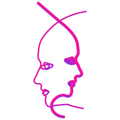 Abstract faces in line. In neon style