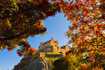 Edinburgh Castle framed in autumn trees branches