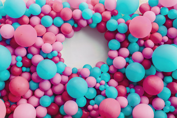 background of balloons in blue and pink. place for inscription