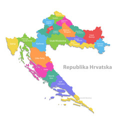 Croatia map, new political detailed map, separate individual regions, with state names, isolated on white background 3D vector