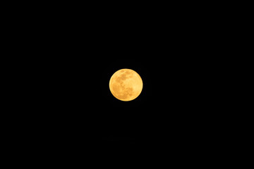 Yellow Full Moon At Night In Fuerteventura, Canary Islands.