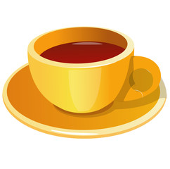 yellow porcelain mug with black, green, red tea and coffee