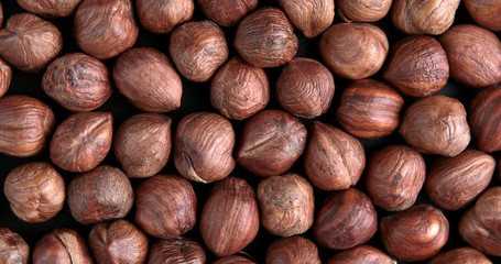 Heap of peeled hazelnuts.