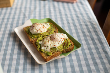 avocado toast with poached eggs