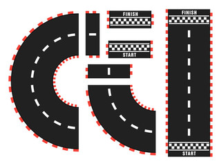Race track with start and finish line. top view