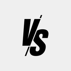 Vector versus sign modern style black color isolated on white background for battle, sport, competition, contest, match game, announcement of two fighters. VS icon