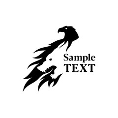Eagle and wolf silhouette negative space icon