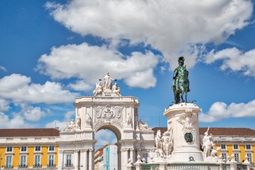Famous Commerce Plaza (Praca do Comercio) in Lisbon facing Tagus River