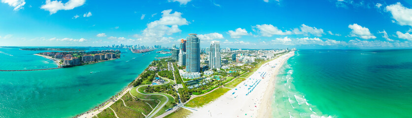 Panorama Aerial view of Miami Beach, South Beach, Florida, USA. 